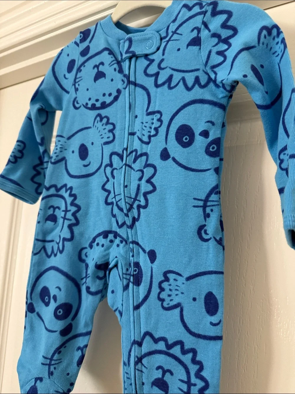 Carter's Bright Blue Navy Animal Face Footed One-Piece